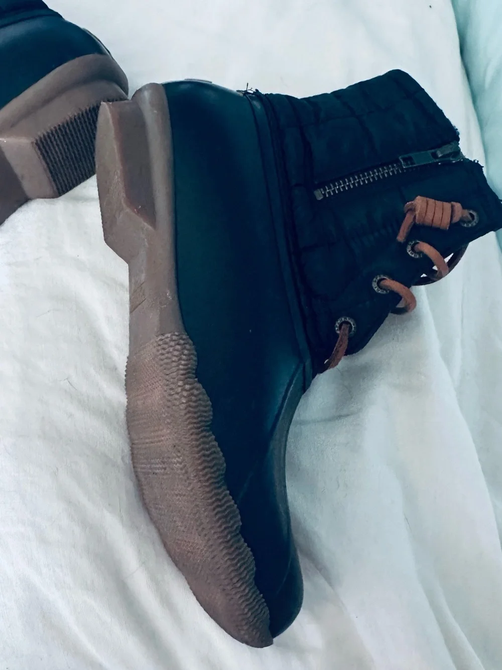 Sperry black Waterproof Duck Boots with Tan Laces